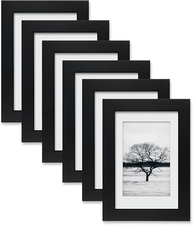 Egofine 4x6 Picture Frames Set of 6 - Made of Solid Wood Covered by Plexiglass for Table Top Display and Wall Mounting photo frame Black