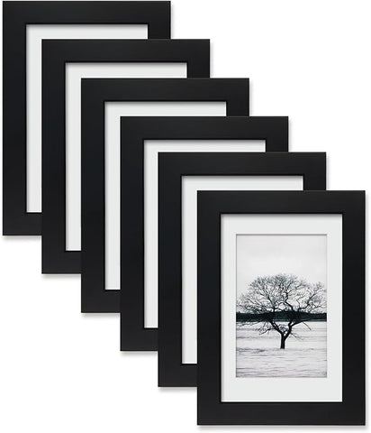 Egofine 4x6 Picture Frames Set of 6 - Made of Solid Wood Covered by Plexiglass for Table Top Display and Wall Mounting photo frame Black