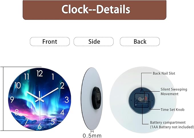XNM Decorative Wall Clocks Battery Operated 14 Inch Modern Glass Wall Clock Silent Round Teal Clock for Kitchen