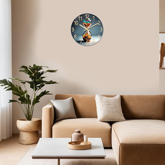XNM 14 Inch Kitchen Wall Clocks Battery Operated Silent Wall Clock Non Ticking Sand Glass Modern Sand Clock