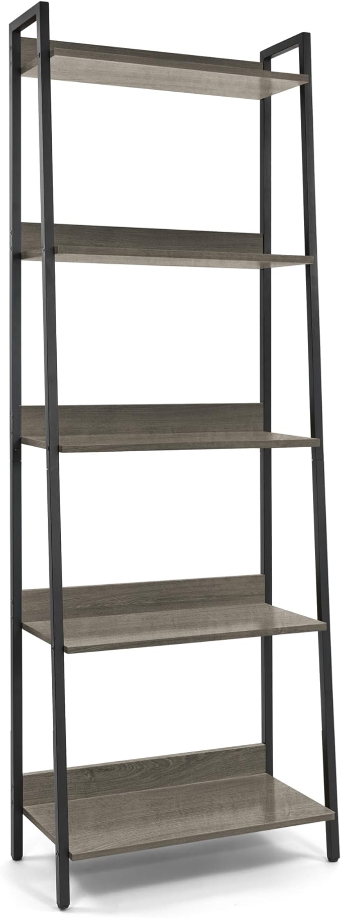 CAPHAUS 5 Tier Ladder Bookshelf, 24 Inch Width Free Standing Shelf, Bookcase Shelf Storage Rack Organizer, Industrial Book Shelves for Home Office, Living Room, Kitchen, Dark Grey, Vintage Shelves
