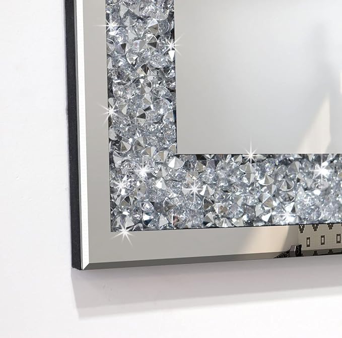 Rectangle Sparkling Decorative Wall Mirror for Home Decoration with Silver Crystal Crush Diamond Décor, Dimention16x20x1 inch, Wall Hang Frameless Mirrors Glass Diamond Décor.