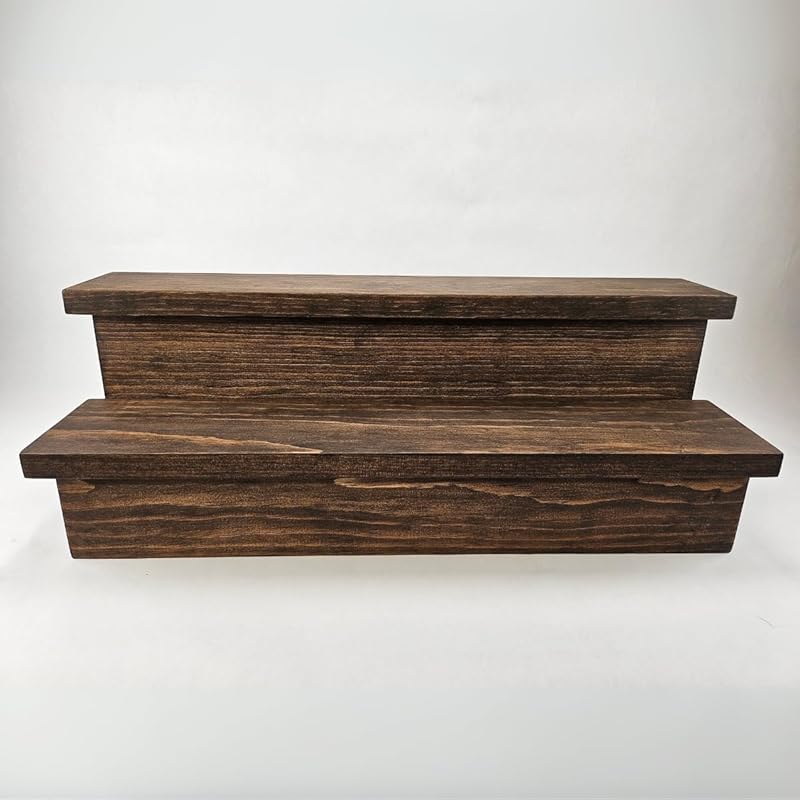Handmade Liquor Bottle Display Shelf, Bar Display, Kitchen Counter Shelf, Crafted in USA with Premium Quality Wood, Rustic Espresso Finish (2 Tier, 20 inches)