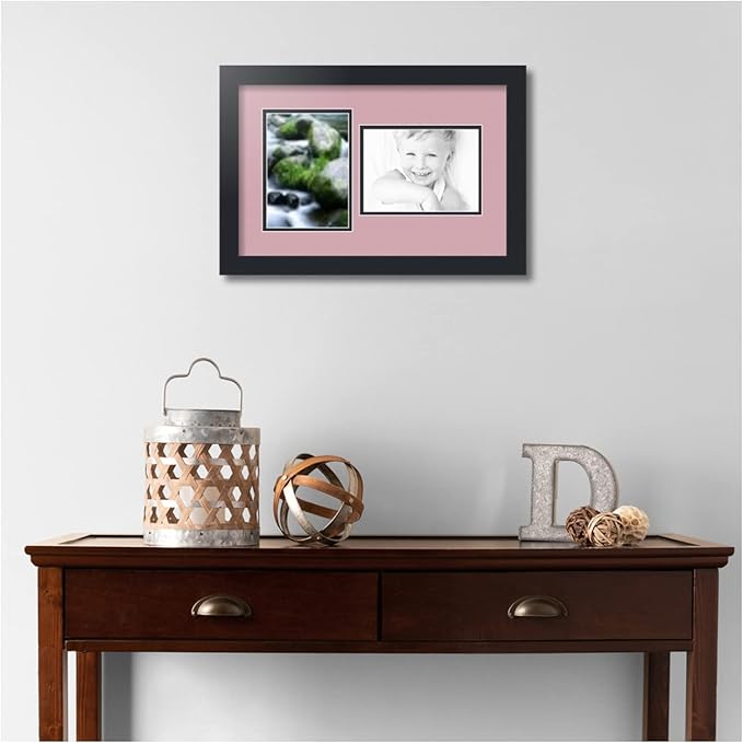 ArtToFrames Collage Photo Frame Double Mat with 2-5x7 inch Openings with Black Frame and Seashell Top Mat