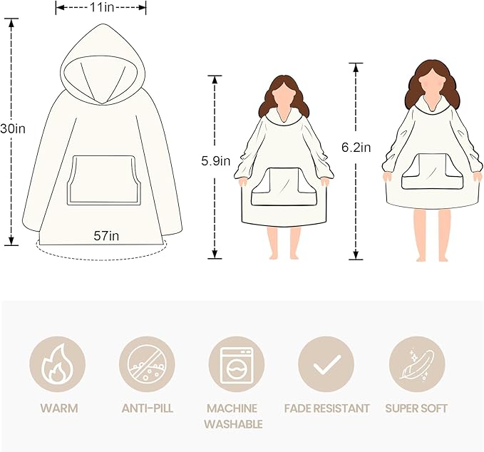 Touchat Wearable Blanket Hoodie, Oversized Sherpa Blanket Sweatshirt for Women with Hood Pocket and Sleeves, Super Soft Warm Plush Hooded Blanket for Adult One Size Fits All (Animal)