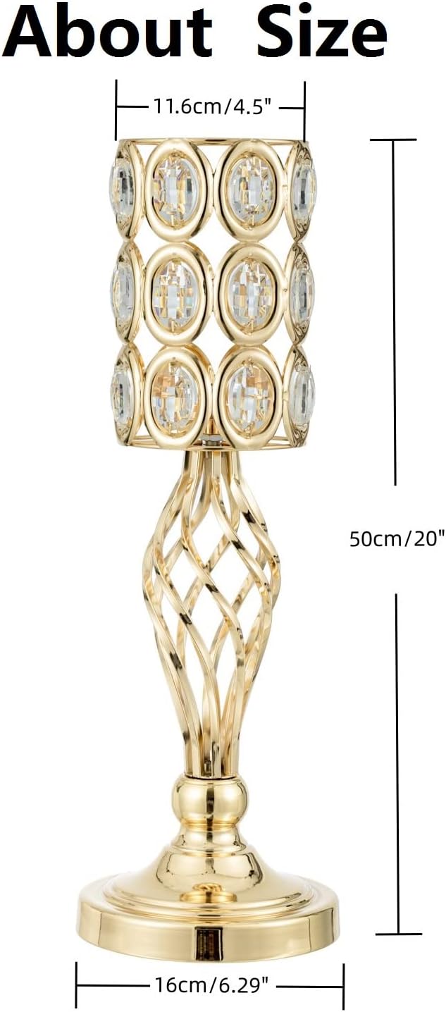 2pcs Gold Flower Trumpet Vases for Wedding Centerpieces for Tables, 20in Metal Diamond Crystal Flower Stand for Wedding Decorations for Reception Party Dining Room Living Room Decor