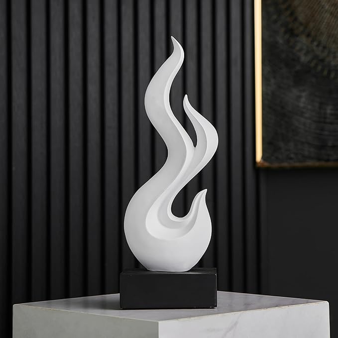 FJS White Decor Abstract Flame Statue, Modern Home Decorations for Living Room Dining Room, Resin Sculptures for Shelf Bookshelf Coffee Table Centerpiece