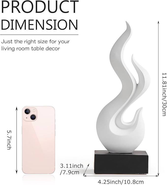 FJS White Decor Abstract Flame Statue, Modern Home Decorations for Living Room Dining Room, Resin Sculptures for Shelf Bookshelf Coffee Table Centerpiece