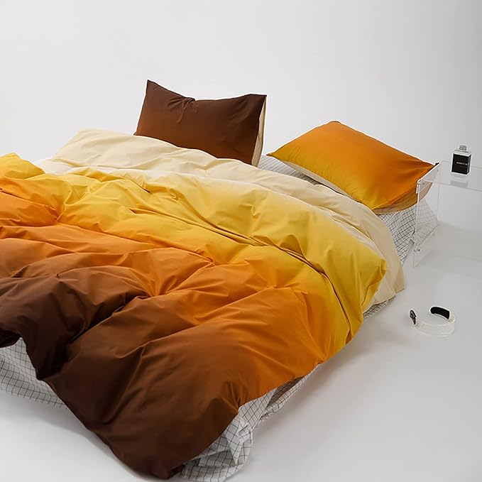 Luxlovery Gradient Orange Comforter Set Full Orange and Brown Bedding Set Beige Yellow Minimalist Bedding Set Soft Breathable Blanket Quilts Colorful Comforter Set for Full Bed