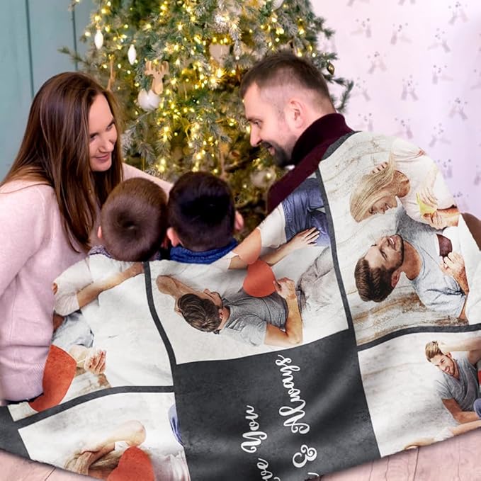 Sherpa Fleece Custom Photo Blanket - Soft, Warm, Fuzzy - Personalized Couples Gifts for Boyfriend, Girlfriend - Customized Picture Blanket for Birthday, Christmas