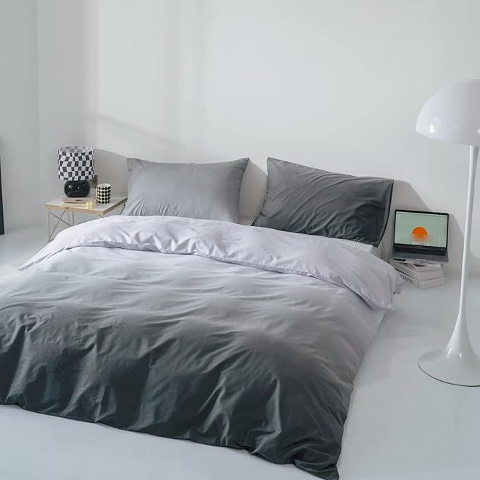 CLOTHKNOW Grey White King Size Comforter Set 3Pcs Gray Gradient Bedding Comforter Sets Soft Grey Comforter King with 2 x Pillow Cases