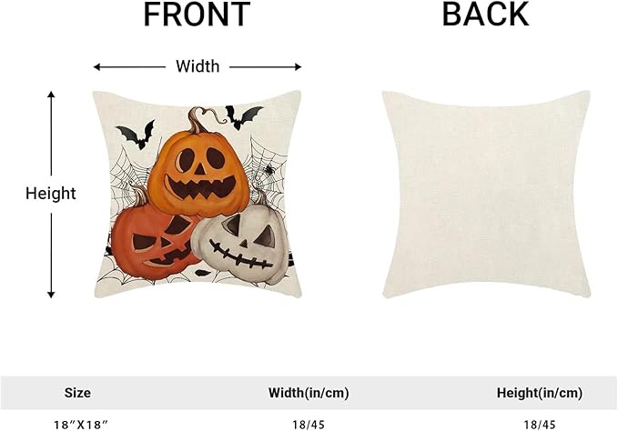 Halloween Pillow Covers 18x18 Set of 2 Black Spider Web Bat Orange Pumpkin Decorative Throw Pillow Covers Outdoor Decor Autumn Halloween Pillowcase Farmhouse Linen Cushion Case for Sofa Couch