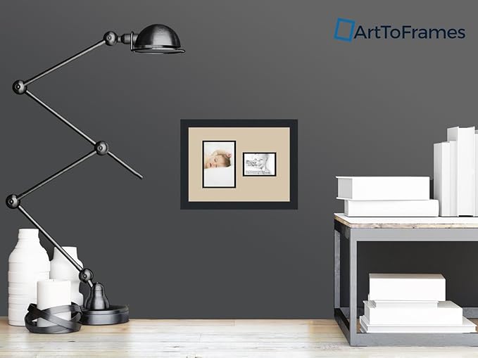 ArtToFrames Collage Photo Frame Double Mat with 1-3.5x5, 5x7 Openings and Satin Black Frame