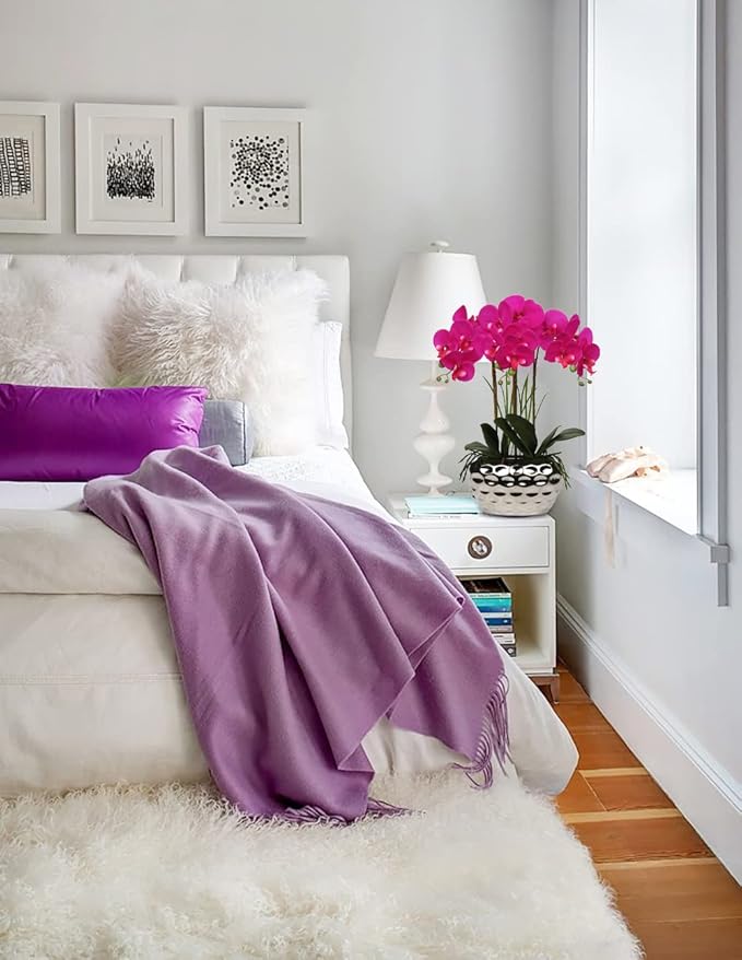Briful Orchids Artificial Flowers 18" Purple Phalaenopsis Orchid with Silver Ceramic Pots Real Touch Faux Orchid Plant for Home Office Bathroom Living Room Wedding Decoration