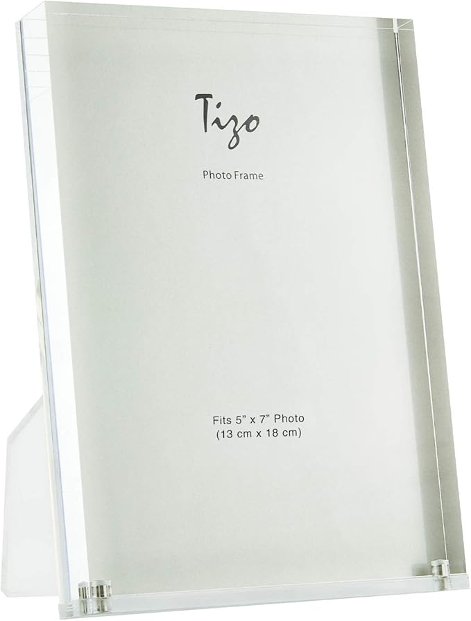 TIZO Design Vertical 5x7 Lucite Picture Frame, Durable 1 Inch Thick Clear Lucite & Magnetic Closures, Elegant & Practical Boutique Quality Photo Frame (Multiple Colors Available)