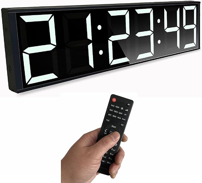 26'' Huge Digital Wall Clock, Home Gym Interval Workout Timers, with Countdown, Stopwatch, 7-Color Light, 8-Alarms, Calendar/Temperature Display, for HIIT/Tabata/FGB/EMOM (White)