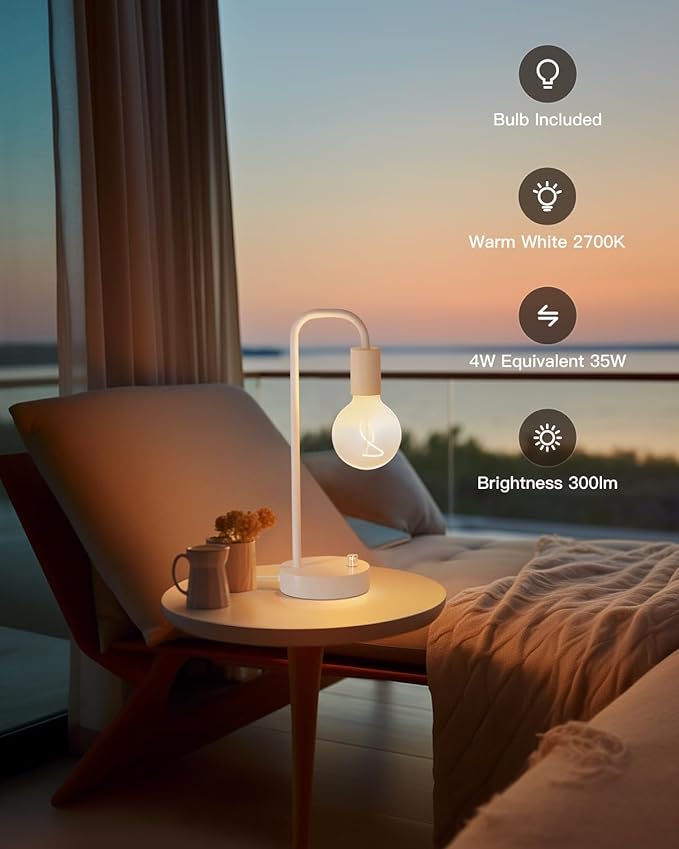 ONEWISH Industrial Small Table Lamp for Bedroom, Fully Dimmable Modern Beside Lamps with 2700K Warm Light Bulb for Kids Reading, White Nightstand Lamps for Living Room, Dorm,Home Office