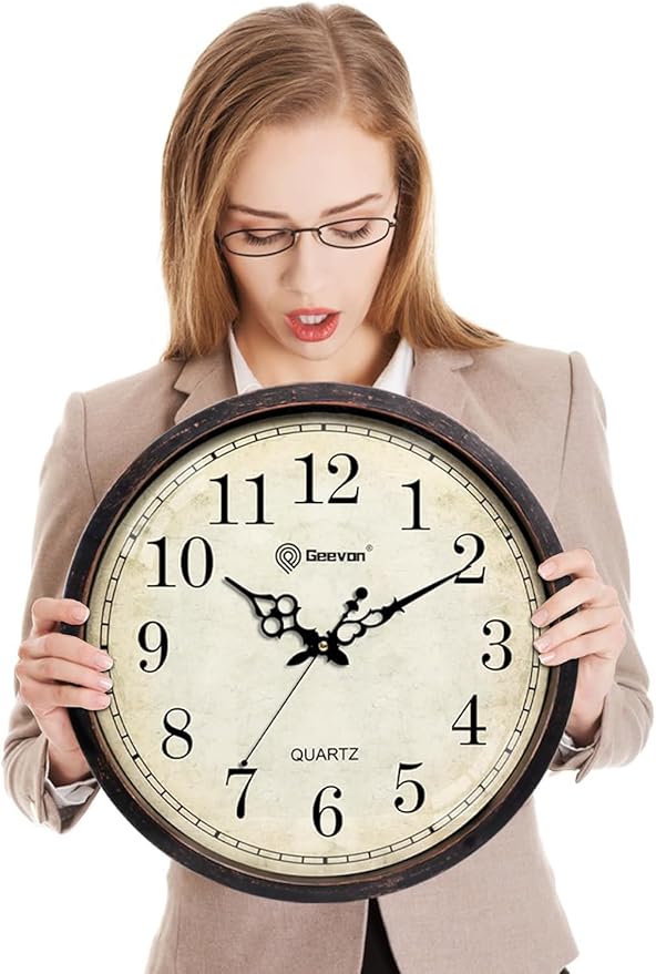 Geevon Vintage 14" Silent Wall Clock Non Ticking Analog Wall Clock Quartz Decorative Battery Operated Clock for Bedroom/Living Room/Kitchen/Office Decor