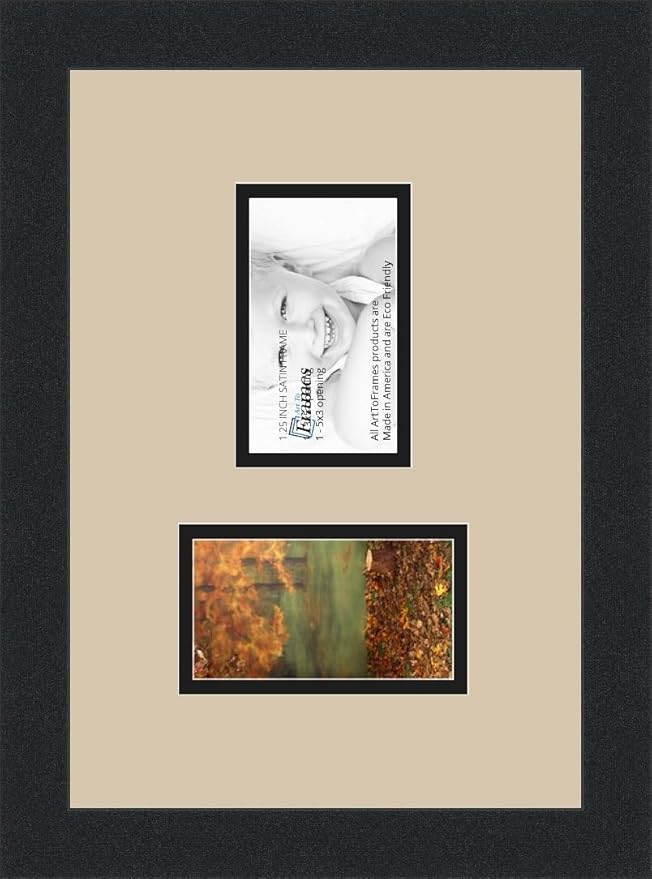 ArtToFrames Collage Photo Frame Double Mat with 2-3x5 Openings and Satin Black Frame