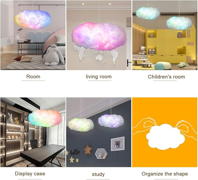 3D Big Cloud lightning Light Kit Music Sync Warm White Multicolor lightning Changing Strip Lights 360 Degree Wireless Remote APP NO DIY Coolest Decorations for Adults and Kids Indoor Home Bedroom