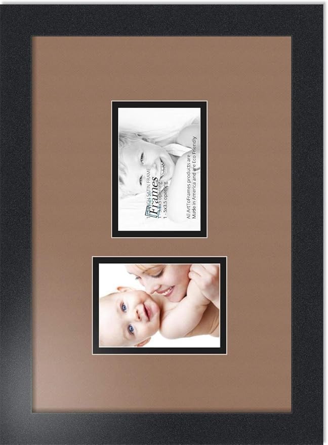 ArtToFrames Collage Photo Frame Double Mat with 2 - 3.5x5 Openings and Satin Black Frame