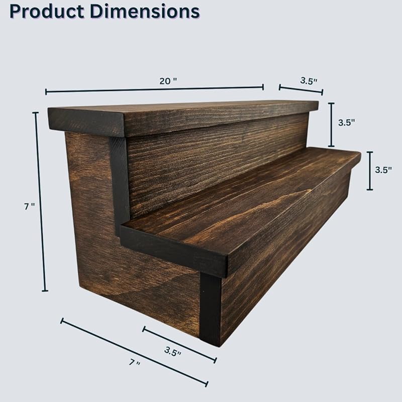 Handmade Liquor Bottle Display Shelf, Bar Display, Kitchen Counter Shelf, Crafted in USA with Premium Quality Wood, Rustic Espresso Finish (2 Tier, 20 inches)