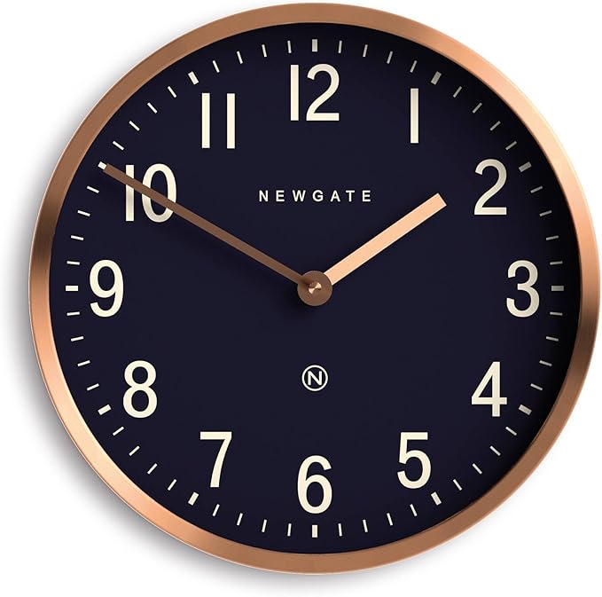 NEWGATE® Master Edwards Wall Clock | Mid Century Style Clock | 12 inch | Deep Metal case with Copper/Rose Gold Finish | Modern Retro Design for Kitchen, Living Room or Office