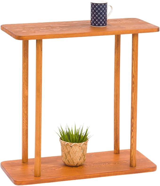 Rectangular Solid Wood Narrow Side Table, Skinny Bedside Table, Small End Table (Chestnut, Large)