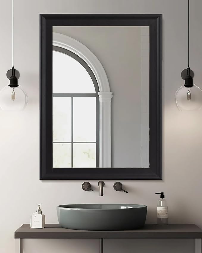 CULER Black Wood Wall Mirror for Bathroom,Rectangle Large 30 x 40 inch Hanging Vatiny Black Mirrors with Wooden Frame for Living Room,Bedroom,Entryway
