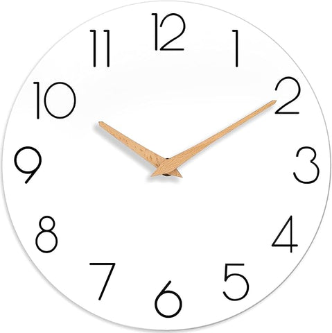 Wall Clock, 12 Inch Wooden Silent Non-Ticking, Decorative Battery Operated Wall Clocks for Bedroom, Kitchen, Home, Living Room, Office, School, Hotel (White)