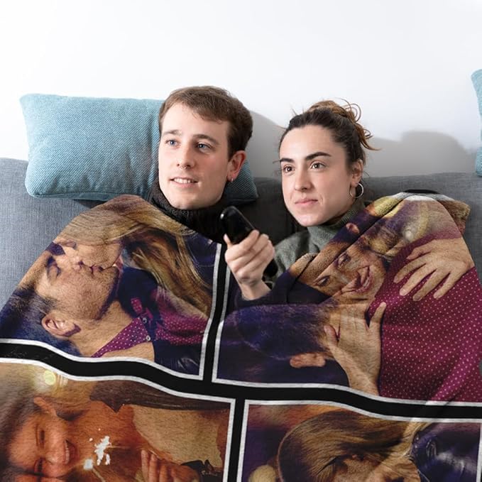 Custom Sherpa Fleece Blanket with Photos, Text, Soft, Warm, Fuzzy Personalized Couples Gifts for Boyfriend, Girlfriend