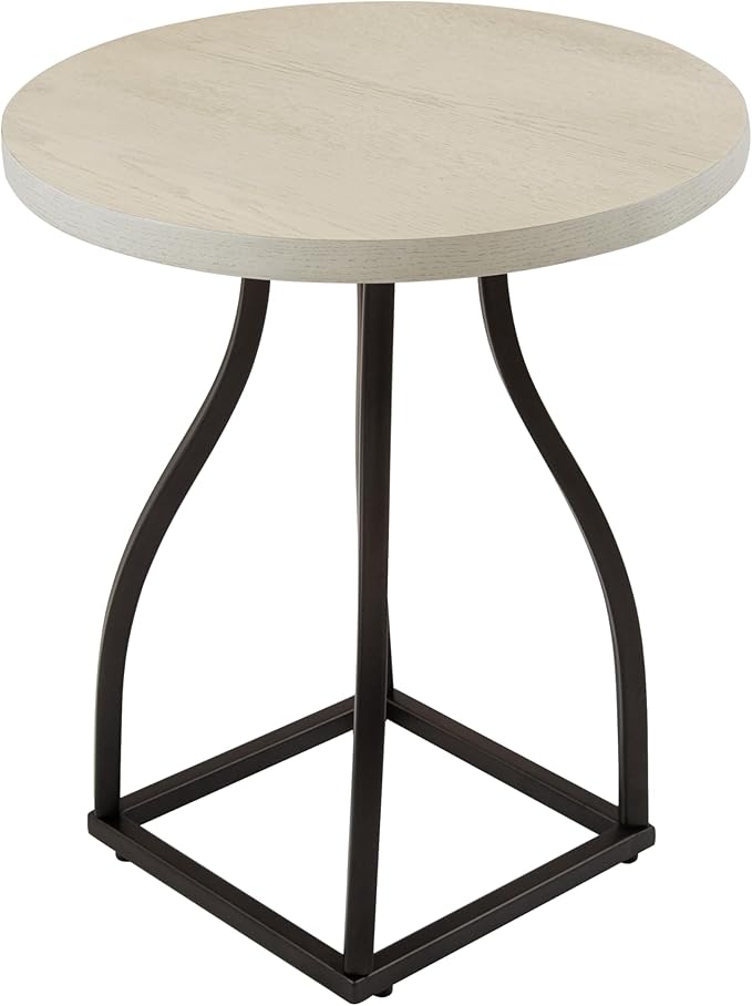 HomePop Lindsay Round Accent Table with Metal Base - White Wash