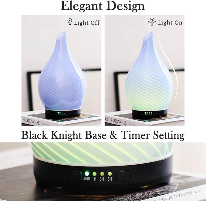 Porseme 280ml Essential Oil Diffuser Glass Color Changing Aroma Air Diffusers Aromatherapy Ultrasonic Cool Mist Humidifier 7 Running Hours Waterless Auto-Off for Sleeping, Yoga, Spa (Pure Purple)