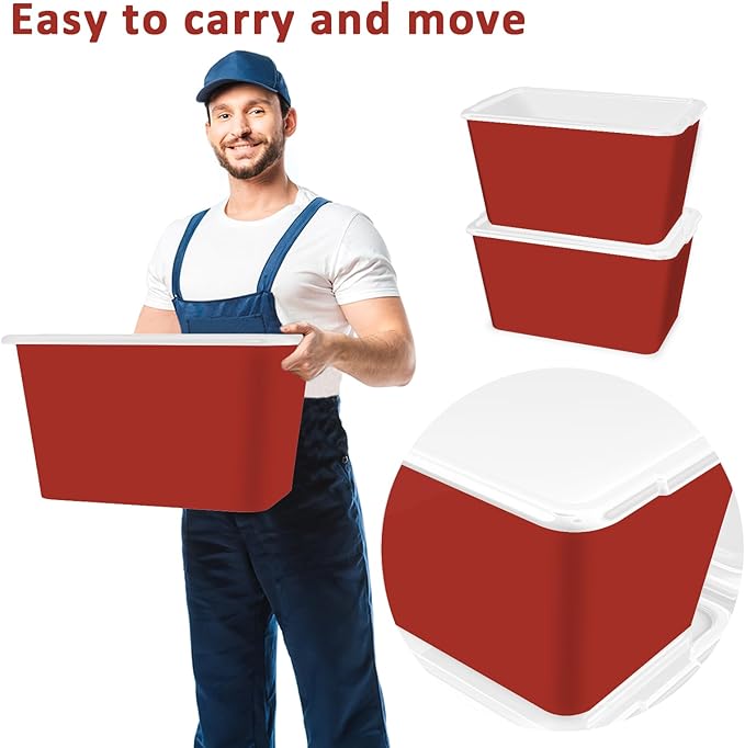 Storage Totes with Lids - Made in USA 14.5-Gallon (58-Quart) 4-Pack storage bins with lids plastic storage containers large storage boxes for Organizer White/Red