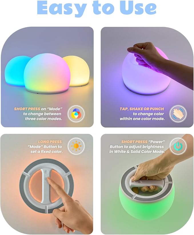Night Light for Kids, Soft Egg Light with 13 Colors Changing Mode, Ball Mood Lighting for Bedroom, Auto-dim in 30 Minutes, Adjustable Brightness Globe Lamp Ambient Lighting