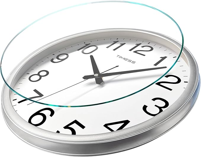 Wall Clock, 16 Inch Large Dial Non-Ticking Silent Battery Operated Quality Analog, Ultra-Quiet Movement Quartz, Timeless Stylish Clock, Ideal Modern Home, Office Décor (Sliver)