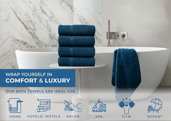 DAN RIVER Bath Towels Set of 4, 27 x 54 Inches, 100% Cotton, Larger & Lighter Weight, Quicker to Dry, Super Soft and Absorbent, Ideal Opal Blue Bath Towel for Daily Use