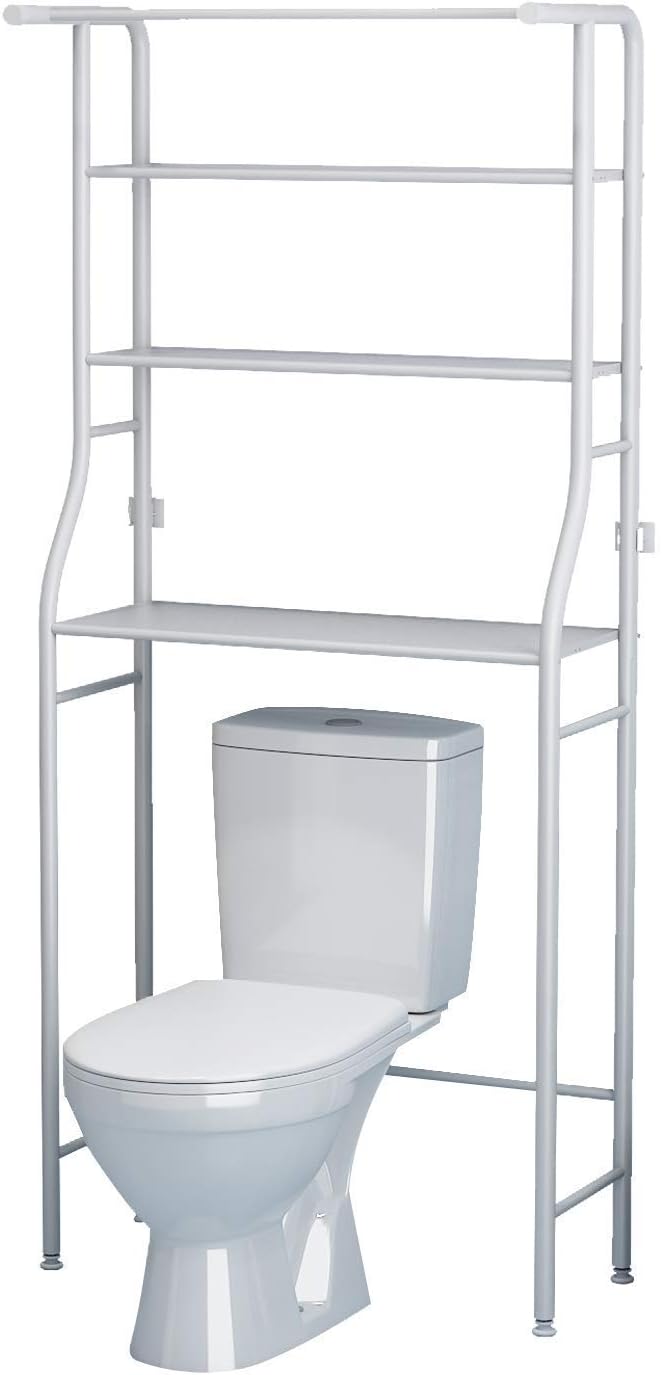 UDEAR 3-Tier Over The Toilet Rack,Bathroom Shelf Space Saver,Corner Stand Storage Organizer Accessories,The Washing Machine,with Hanging Rod,Tower Shelf,White