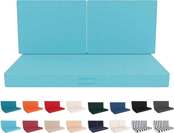 Outdoor Loveseat Cushion Set 46 x 26 Inch, Waterproof & Fade-Resistant Deep Seat Patio Cushions with Removable Cover, Ties & Hidden Zipper, Patio Love Seat Sofa Cushions for Sofa Bench Couch,Lake Blue