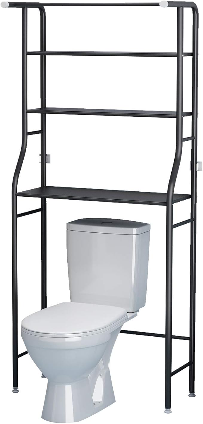 UDEAR 3-Tier Over The Toilet Rack,Bathroom Shelf Space Saver,Corner Stand Storage Organizer Accessories,The Washing Machine,with Hanging Rod,Tower Shelf,Black