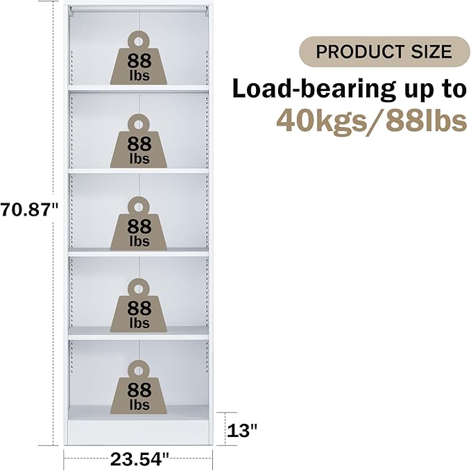 Metal Bookcase with Back Panel, 5 Tier Open Shelf Bookcase with Adjustable Shelves,23.54 Wide Storage Cabinet Sturdy Steel Cube Shelf Organizer, Free Standing Display Unit