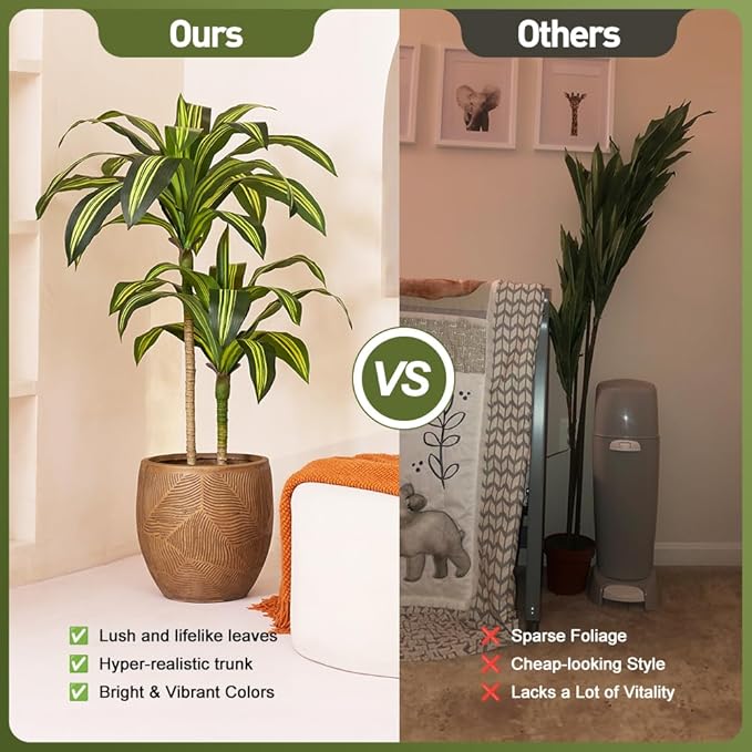 Artificial Dracaena Tree 4FT - Tall Faux Floor Plant with UV-Resistant,Artificial Plants with Lifelike Leaves,Potted Fake Trees for Home, Living Room,Indoor & Outdoor Decor,VN123(Yellow)