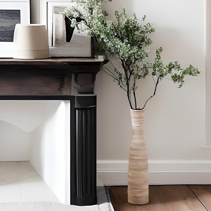 ALMA 17" Tall Floor Vase for Pampas Grass,White Brown Ceramic Centerpiece for Dresser,Skinny Pampas Grass Vessel for Floor,Entryway Table,Fireplace Decor