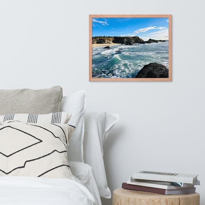 Bodega Bay Coastal Wall Art – Framed Ocean Photography Print – California Nature Landscape Poster – Seascape Decor for Living Room or Bedroom (16x20 inches) - Wooden Framed (Red Oak)