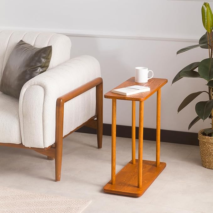 Rectangular Solid Wood Narrow Side Table, Skinny Bedside Table, Small End Table (Chestnut, X-Large)