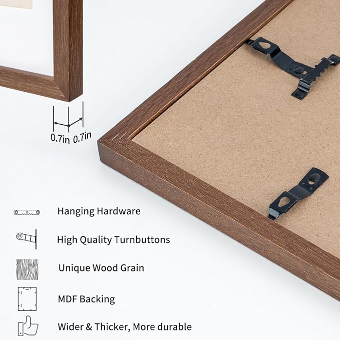 Axeman 16x20 Picture Frame with Mat for 11x14, Solid Oak Wood Poster Frame with Tempered Glass for Home Decor, Wooden 16x20inch Photo Frame for Art Photo and Prints, Set of 2, Walnut