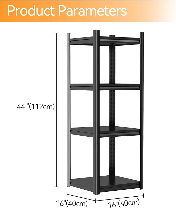 Tall Bookshelf with Open Shelves, Metal Office Book Shelf, Adjustable Organizer Bookcase, Standing Storage Organizer Shelf for Living Room (16" W*16" D*44" H)