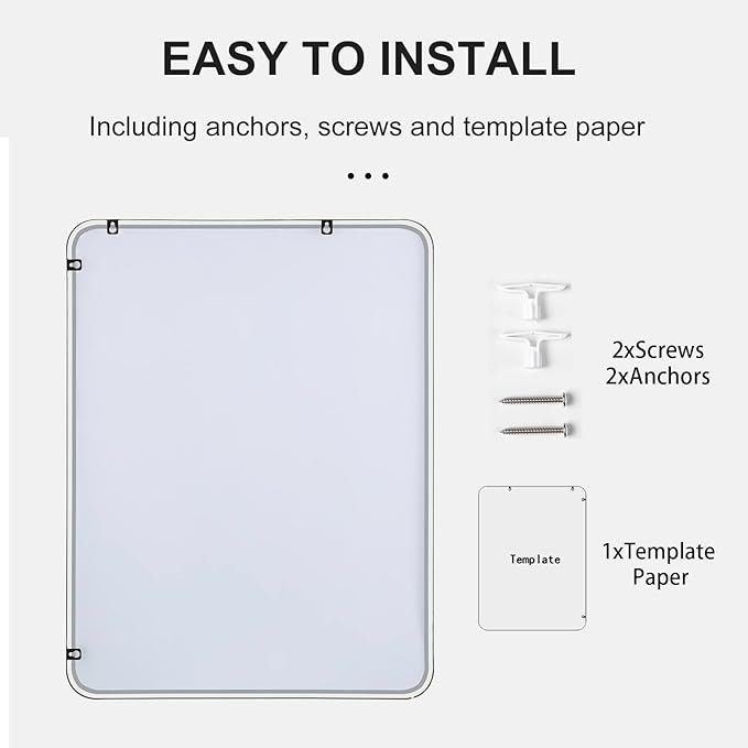 20"x40" Bathroom Wall Mirror with Matte Black Metal Frame & HD Glass, Copper-Free Mirrors Modern Rectangle Round Corner Framed Vanity Mirror - Horizontal or Vertical Installation