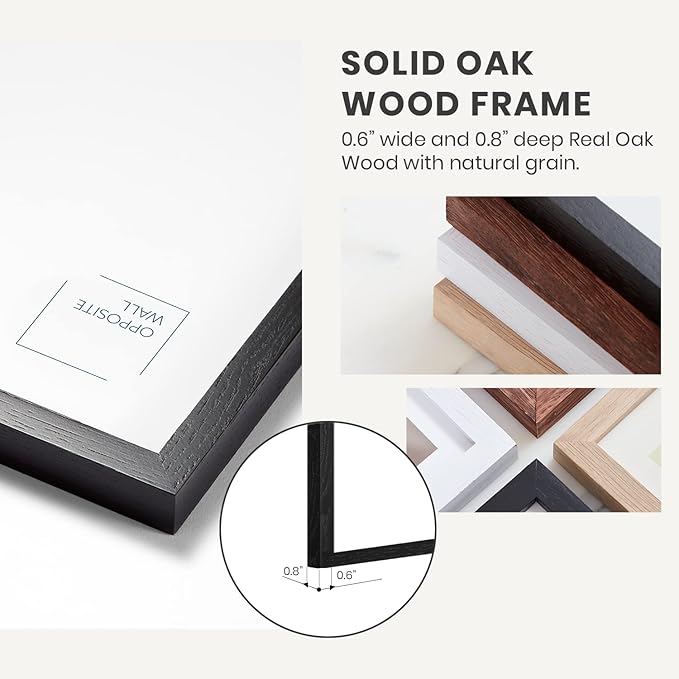 Opposite Wall - 11x17 in - Black Solid Oak Wood Picture Frame - Lightweight, Versatile & Shatterproof - Wall Hanging Poster or Photo Frame - Wall Decor for Office, Gallery & Home