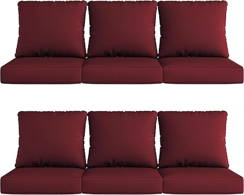UIXE 24.5" Deep Seat Outdoor Cushion Set with Back Pillows, Patio Furniture Cushions, Sectional Sofa Bistro Chair Cushion - Red, Set of 6